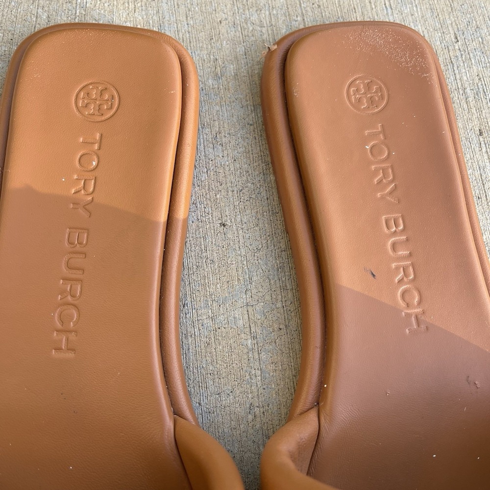 Tory Burch Double T Sport Slide Women 9.5 Leather Nappa Bourbon Miele Sandals** - Picture 4 of 10